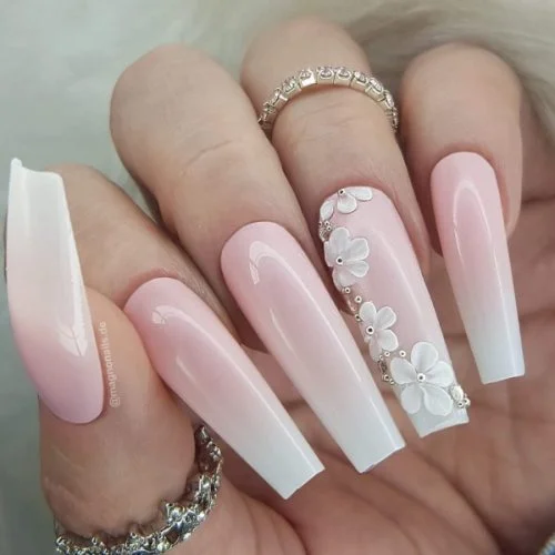 Ombre Babyboomer 3D Blumen Rosa Nagelfolien Transfer Folien Blumen Nageldesign Ideen - Sommernägel - Sommer Nägel